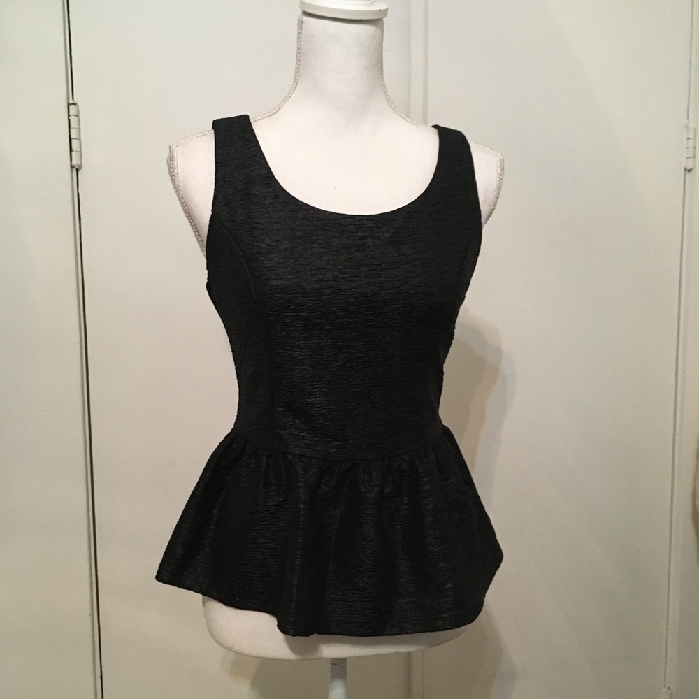 Charlotte Russe Black Textured Peplum Tank Top